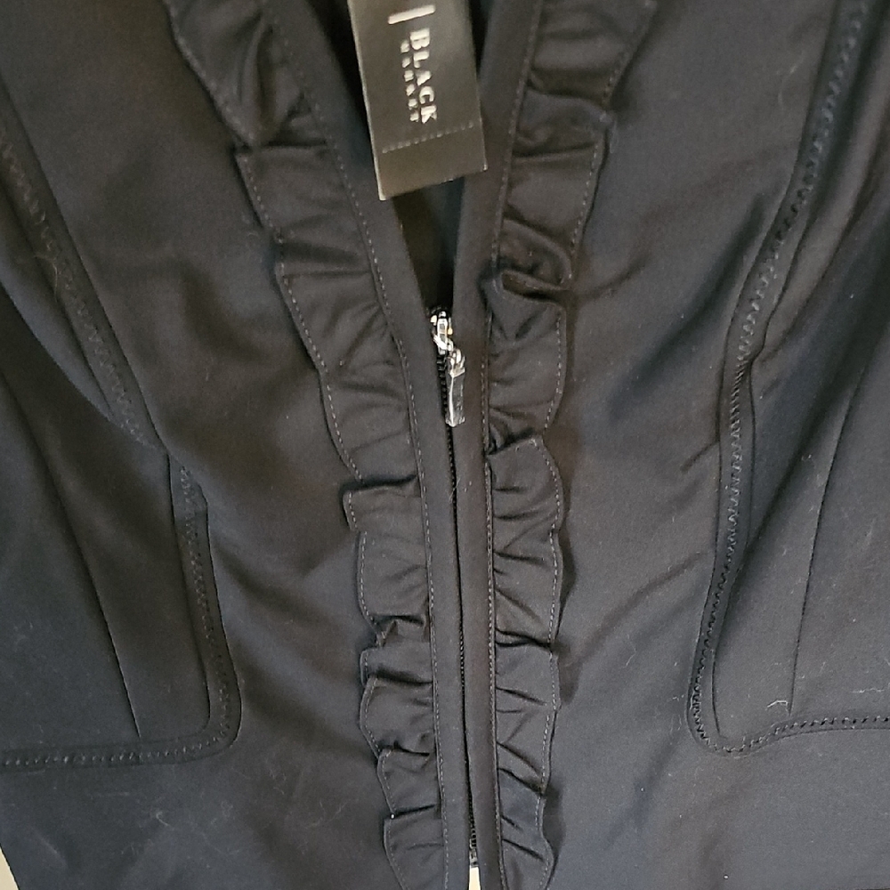 White House Black Market Black Ruffle-Trim Zip Blazer - Picture 4 of 6